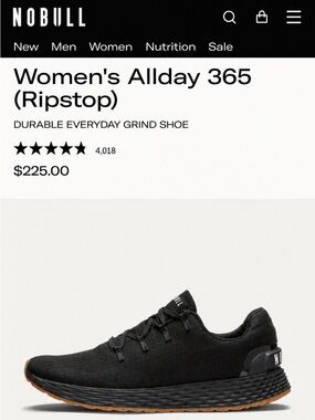 NOBULL Allday 365 Ripstop Athletic Sneakers - Black with Gum Sole - Women’s 9